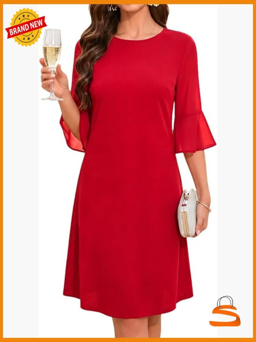 Elegant Bell Sleeve Cocktail Dress Knee-Length A-Line Zipper